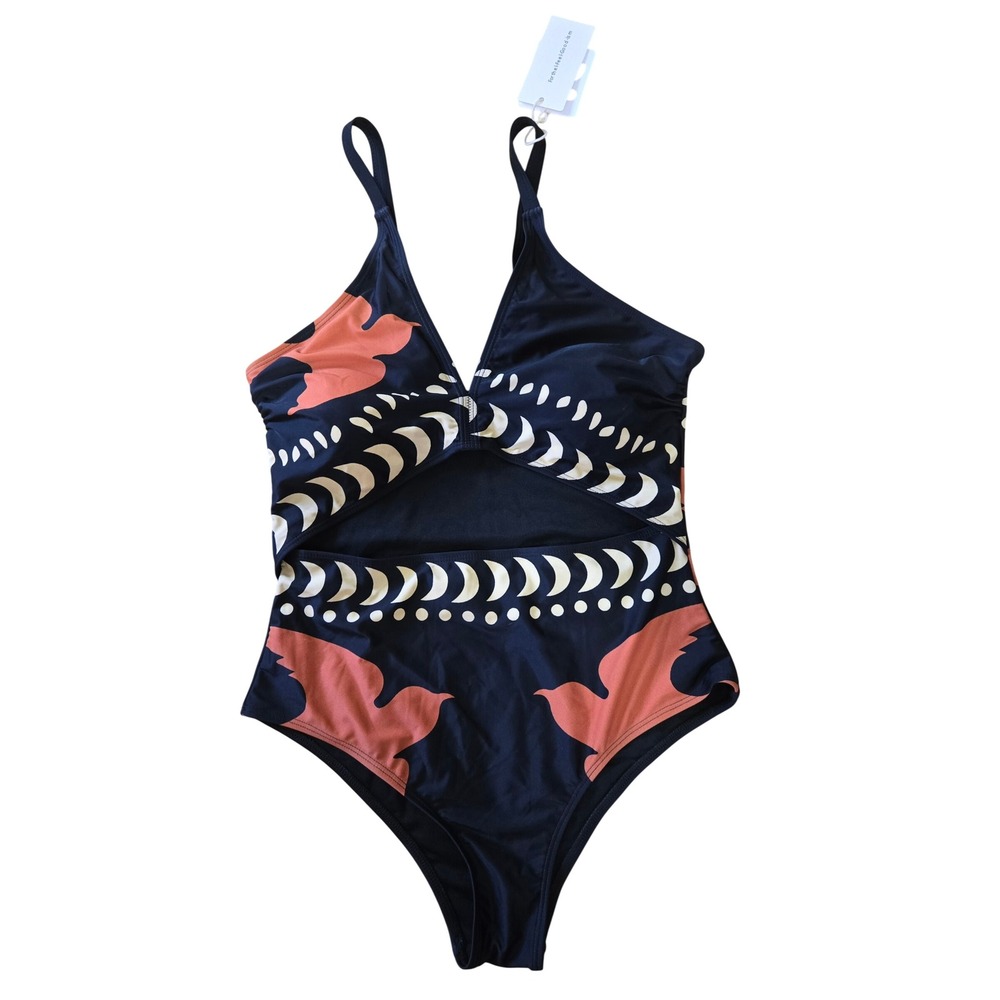 Commense Boho Celestial Black Moon Phase Bird Cutout One Piece Swimsuit XL NEW